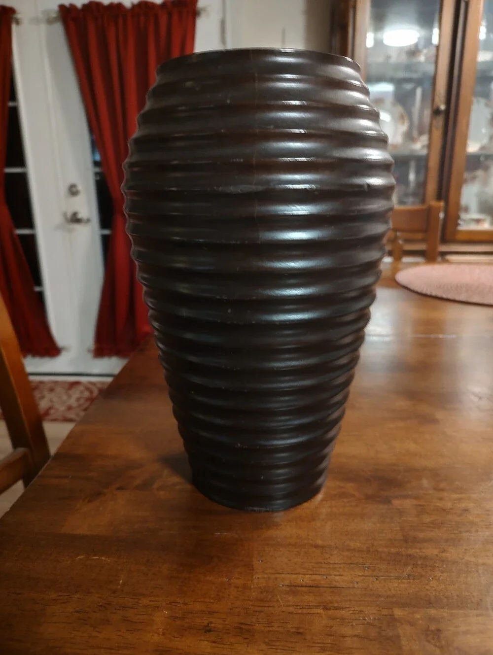 Elegant Ribbed Black Wood Vase - Home Accents